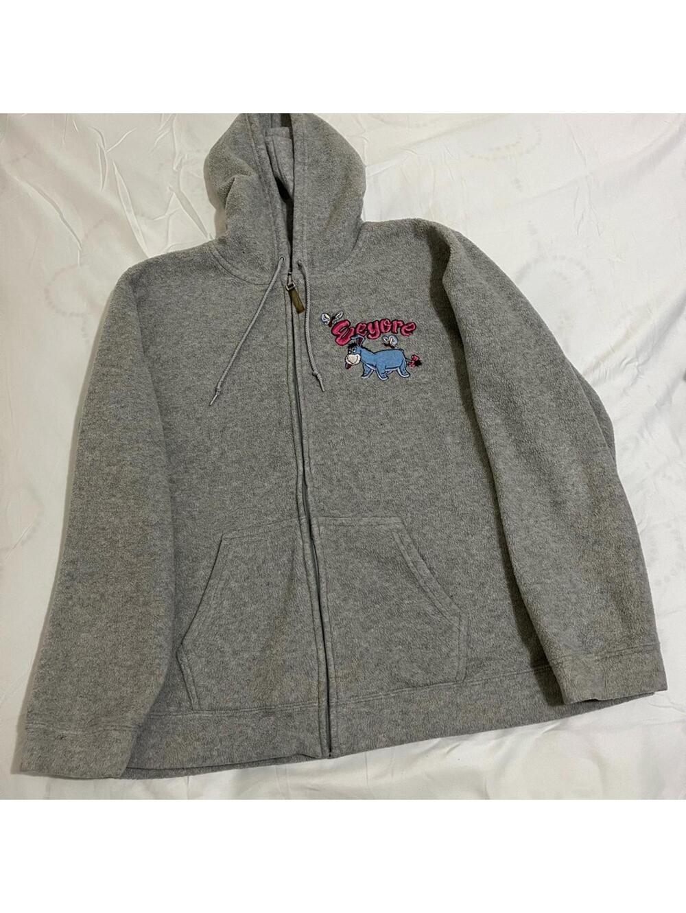 Vintage Disney Winnie the Pooh Gray Hoodie Jacket with Eeyore Womens Size XL